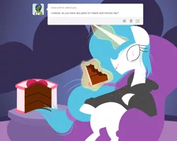 Size: 1000x800 | Tagged: safe, artist:frostedwarlock, derpibooru import, princess celestia, ask, astronaut mike dexter, cake, celestia replies, hearts and hooves day, solo, tumblr