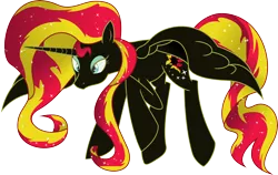 Size: 5000x3167 | Tagged: safe, artist:theshadowstone, derpibooru import, sunset shimmer, alicorn, pony, alicornified, flying, nightmare sunset shimmer, race swap, shimmercorn, simple background, solo, transparent background, vector