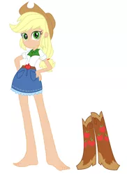 Size: 2288x3136 | Tagged: artist needed, safe, derpibooru import, edit, applejack, equestria girls, barefoot, boots, eqg promo pose set, feet, human coloration, humanized, light skin, realism edits, simple background, solo, white background