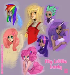 Size: 562x600 | Tagged: applejack, artist:joteivv, artist:missveryvery, dark skin, derpibooru import, fluttershy, horned humanization, human, humanized, light skin, mane seven, mane six, moderate dark skin, overalls, pinkie pie, portrait, rainbow dash, rarity, safe, sketch dump, spike, twilight sparkle, winged humanization