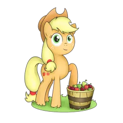 Size: 2000x2000 | Tagged: safe, artist:041744, derpibooru import, applejack, apple, looking at you, solo