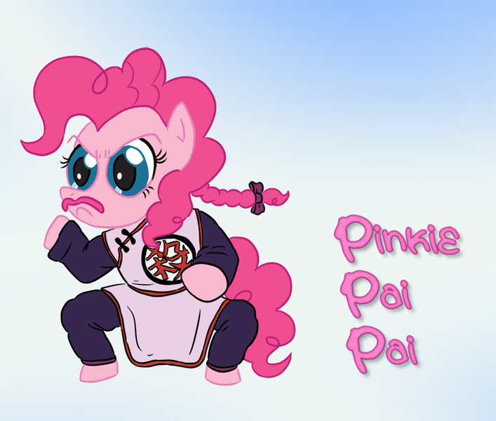 Size: 900x764 | Tagged: artist:fadri, derpibooru import, dragon ball, mercenary tao, parody, pinkie pie, safe, solo, tao pai pai