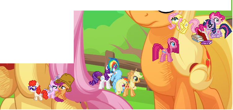 Size: 752x354 | Tagged: questionable, artist:mysticalpha, derpibooru import, applejack, diamond tiara, fluttershy, pinkie pie, rainbow dash, rarity, scootaloo, twilight sparkle, twist, earth pony, pegasus, pony, unicorn, appledash, desktop ponies, female, filly, group sex, implied cunnilingus, implied oral, implied sex, implied threesome, lesbian, mane six, mare, pinkamena diane pie, raridash, rarijack, rarijackdash, scootiara, shipping