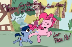 Size: 1092x710 | Tagged: artist:fractiouslemon, card, cello, colt, derpibooru import, galloping, get well soon, happy, michael morones, musical instrument, pinkie pie, ponified, running, safe, support