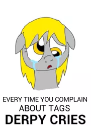 Size: 403x557 | Tagged: safe, derpibooru import, derpy hooves, pegasus, pony, crying, drama, drama bait, female, floppy ears, mare, sad, solo, tags