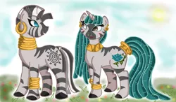 Size: 2971x1740 | Tagged: safe, artist:missberet, derpibooru import, zecora, oc, zebra, dreadlocks