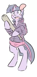 Size: 832x1707 | Tagged: safe, artist:cleppyclep, derpibooru import, twilight sparkle, pony, semi-anthro, baseball bat, bipedal, clothes, home run, solo