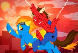 Size: 800x551 | Tagged: artist:xwill-o-wisp, crossover, derpibooru import, manehattan, peter parker, ponified, race, safe, spider-man, spiders and magic: rise of spider-mane, spitfire