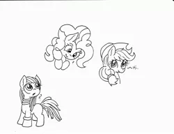 Size: 3324x2552 | Tagged: alternate hairstyle, apple bloom, applejack, artist:dereklestrange, dreadlocks, monochrome, pinkie pie, safe, traditional art