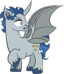 Size: 1084x1242 | Tagged: safe, artist:softcoremirth, derpibooru import, fancypants, alicorn, bat pony, bat pony alicorn, pony, bat ponified, curved horn, horn, male, race swap, raised hoof, simple background, solo, spread wings, stallion, transparent background, vector, wings