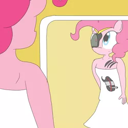 Size: 4000x4000 | Tagged: anthro, artist:sailormod, derpibooru import, pinkie pie, reflection, robot, safe, sailor laughter, sailor ponies, solo