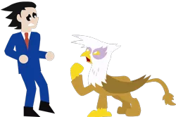 Size: 944x628 | Tagged: safe, artist:mrponiator, derpibooru import, gilda, gryphon, human, ace attorney, crossover, phoenix wright, pointy people, pointy ponies, simple background, transparent background, turnabout storm