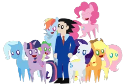 Size: 1327x906 | Tagged: ace attorney, applejack, artist:mrponiator, crossover, derpibooru import, ending, fluttershy, human, mane seven, mane six, phoenix wright, pinkie pie, pointy people, pointy ponies, rainbow dash, rarity, safe, simple background, spike, transparent background, trixie, turnabout storm, twilight sparkle