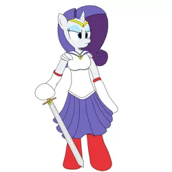 Size: 4000x4000 | Tagged: anthro, arm hooves, artist:sailormod, derpibooru import, knight, rarity, safe, sailor generosity, sailor moon, sailor scout, simple background, solo, sword, warrior, weapon, white background
