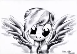 Size: 3504x2484 | Tagged: artist:kapiicefruit, derpibooru import, monochrome, rainbow dash, safe, solo, traditional art