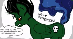 Size: 973x522 | Tagged: artist needed, safe, derpibooru import, oc, oc:princess bad motherfucker, unofficial characters only, alicorn, pony, /mlp/, edgy, luna tail, ms paint, not badass, solo, vulgar