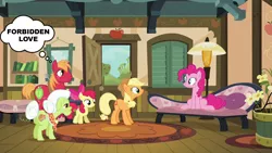 Size: 1000x563 | Tagged: safe, derpibooru import, apple bloom, applejack, big macintosh, granny smith, pinkie pie, earth pony, pony, pinkie apple pie, incestuish, male, pinkiemac, shipping, stallion, straight