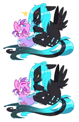 Size: 650x1000 | Tagged: safe, artist:zhampy, derpibooru import, oc, oc:bubbleblast, oc:monoceros, unofficial characters only, pegasus, pony, sea pony, angry, female, fishbowl, male, mare, spit, stallion, wet