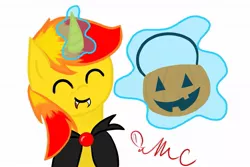 Size: 1095x730 | Tagged: safe, artist:fuzzyypanda, derpibooru import, oc, unofficial characters only, pony, unicorn, vampire, blood, clothes, costume, eyes closed, fangs, halloween, magic, solo