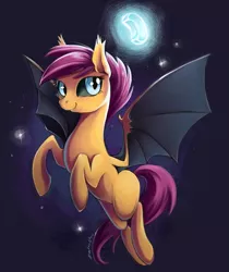 Size: 1225x1457 | Tagged: dead source, safe, artist:matrosha123, derpibooru import, scootaloo, bat pony, pony, bat ponified, flying, race swap, scootabat, scootaloo can fly, solo