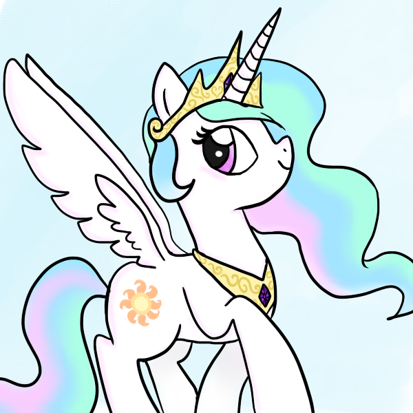 Size: 600x600 | Tagged: safe, artist:fruitriver, derpibooru import, princess celestia, alicorn, pony, female, mare, simple background, smiling, solo, white background