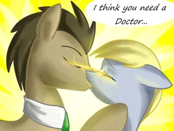 Size: 1600x1200 | Tagged: safe, artist:annakitsun3, derpibooru import, derpy hooves, doctor whooves, time turner, pegasus, pony, doctor who, doctorderpy, female, kissing, male, mare, shipping, straight
