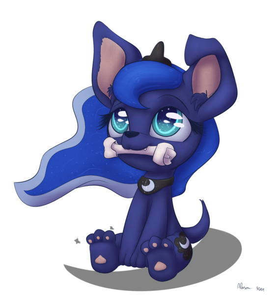 Size: 950x1000 | Tagged: artist:alasou, bone, cute, derpibooru import, dog, dogified, lunabetes, moonmutt, princess luna, puppy, safe, solo, species swap