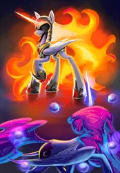 Size: 1200x1724 | Tagged: safe, derpibooru import, nightmare star, princess celestia, princess luna, alicorn, pony, role reversal