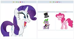 Size: 515x275 | Tagged: safe, derpibooru import, pinkie pie, rarity, spike, derpibooru, exploitable meme, inception, juxtaposition, juxtaposition win, meme, meta