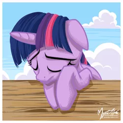 Size: 1000x1000 | Tagged: artist:mysticalpha, derpibooru import, eyes closed, floppy ears, leaning, sad, safe, solo, twilight sparkle