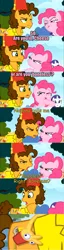 Size: 1280x5026 | Tagged: safe, derpibooru import, screencap, applejack, boneless, cheese sandwich, fluttershy, pinkie pie, rarity, pinkie pride, image macro, rubber chicken