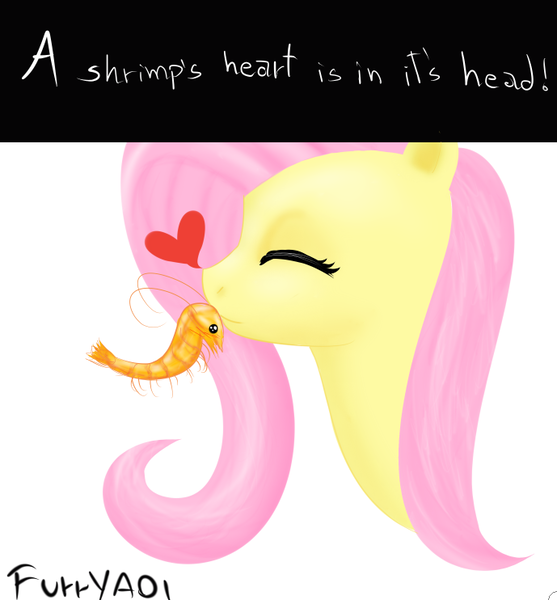 Size: 689x742 | Tagged: artist:scouthiro, curiosity, cute, derpibooru import, eyes closed, fluttershy, heart, kissing, nuzzling, safe, shrimp