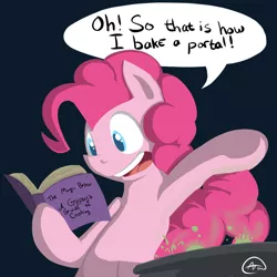Size: 1000x1000 | Tagged: artist:arcum89, book, cute from the hip, friendship is witchcraft, gypsy magic, pinkie pie, safe, solo