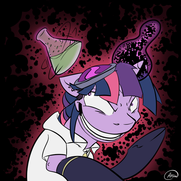 Size: 1000x1000 | Tagged: artist:arcum89, derpibooru import, mad scientist, safe, solo, twilight mengele, twilight sparkle, vial