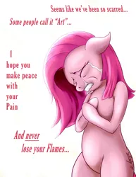 Size: 893x1155 | Tagged: safe, artist:swordkirby, derpibooru import, pinkie pie, pony, bipedal, cerise, crying, issues, lyrics, pinkamena diane pie, sad, solo, song reference