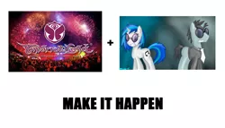 Size: 900x516 | Tagged: derpibooru import, exploitable meme, female, make it happen, male, meme, neon lights, rising star, safe, straight, tomorrowland, vinyl scratch