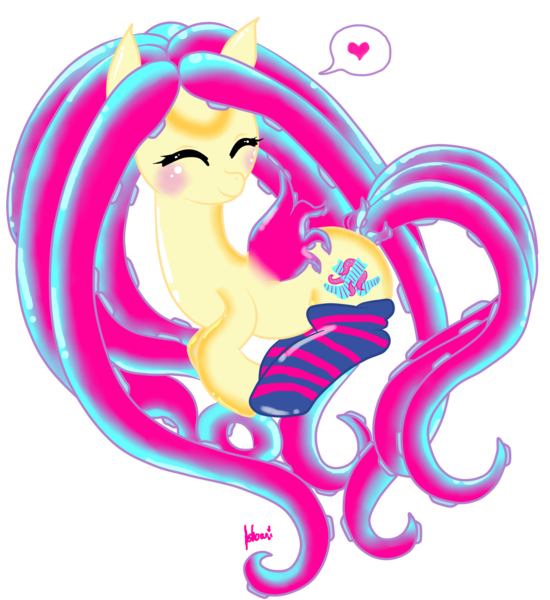 Size: 1337x1458 | Tagged: artist:ashourii, blushing, derpibooru import, eyes closed, happy, heart, oc, oc:wave dancer, original species, safe, solo, tentacle pony, tentacles, unofficial characters only