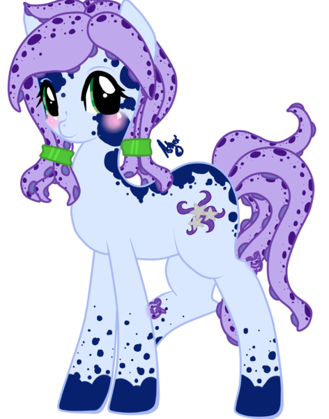 Size: 1109x1410 | Tagged: safe, artist:ashourii, derpibooru import, oc, unofficial characters only, earth pony, original species, tentacle pony, blushing, solo, tentacles