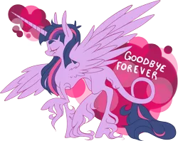 Size: 1173x927 | Tagged: artist:legalese, attention horse, classical unicorn, derpibooru import, drama, drama queen, eyes closed, leaving the fandom, magic, raised hoof, safe, smiling, social justice warrior, solo, spread wings, twilight sparkle, twilight sparkle (alicorn), unshorn fetlocks