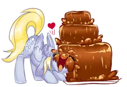 Size: 5390x3718 | Tagged: safe, artist:sakuyamon, derpibooru import, derpy hooves, pegasus, pony, chocolate, chocolate fountain, cute, daaaaaaaaaaaw, derpabetes, drinking, eyes closed, female, food, fountain, happy, heart, hnnng, mare, open mouth, smiling, solo, watermark