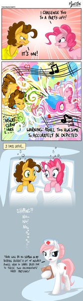 Size: 1100x3960 | Tagged: suggestive, artist:mysticalpha, derpibooru import, cheese sandwich, nurse redheart, pinkie pie, pinkie pride, alternate ending, anti-shipping, bad end, bed, cheesepie, comic, female, implied sex, implied shipping, male, party cannon, shipping denied, straight, wub