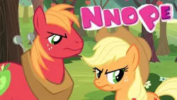 Size: 1920x1080 | Tagged: safe, derpibooru import, screencap, applejack, big macintosh, earth pony, pony, ponyville confidential, expand dong, exploitable meme, male, meme, nope, reaction image, stallion