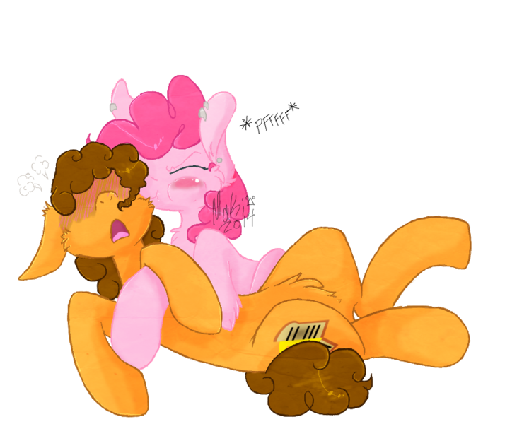 Size: 937x752 | Tagged: safe, artist:flow3r-child, derpibooru import, cheese sandwich, pinkie pie, pinkie pride, blushing, cheesepie, female, male, open mouth, shipping, straight