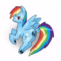 Size: 600x600 | Tagged: suggestive, artist:kushina13, derpibooru import, rainbow dash, pony, robot, robot pony, battery slot, blushing, butt, female, plot, solo, solo female, toy, unfortunate design, wat, wheel