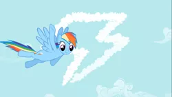 Size: 1366x768 | Tagged: cloud, derpibooru import, flying, rainbow dash, safe, screencap, skywriting, solo, the mysterious mare do well