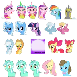 Size: 2000x2000 | Tagged: apple bloom, applejack, artist:the smiling pony, beauty brass, derpibooru import, fluttershy, lily, lily valley, lyra heartstrings, princess cadance, queen chrysalis, rainbow dash, royal guard, safe, simple background, spoilered image, .svg available, template, transparent background, trixie, twilight sparkle, vector