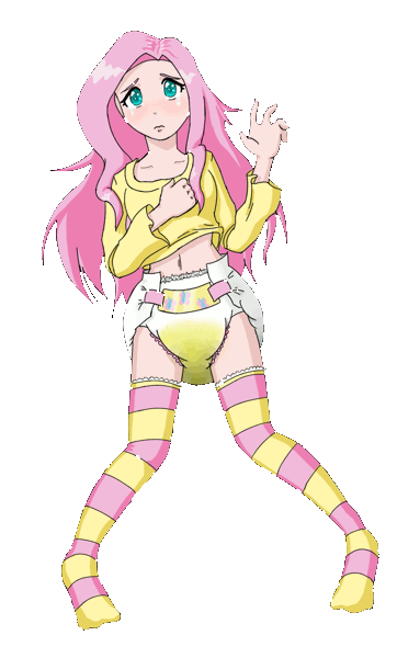 Size: 865x1433 | Tagged: artist:geotastic, cute, cutie mark diapers, derpibooru import, diaper, diaper fetish, female, fluttershy, human, humanized, light skin, questionable, shyabetes, solo, solo female, urine, wet, wet diaper