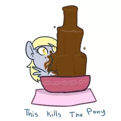 Size: 1000x1000 | Tagged: safe, artist:mt, derpibooru import, derpy hooves, pegasus, pony, pinkie pride, chocolate fountain, female, fountain, mare, solo, this kills the crab