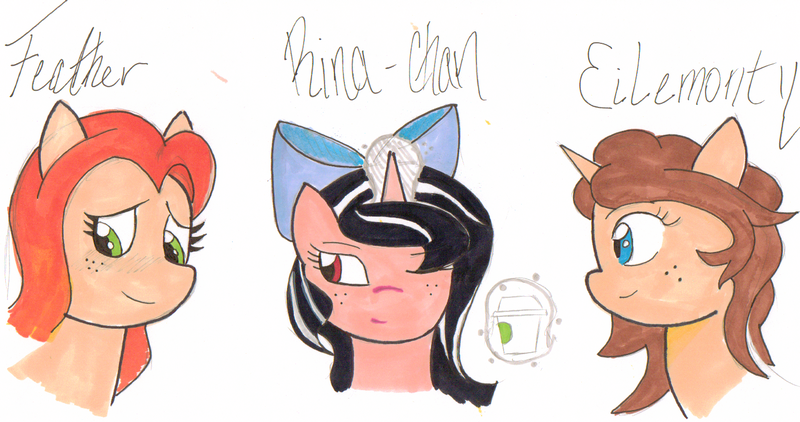 Size: 1533x809 | Tagged: safe, artist:solratic, derpibooru import, oc, oc:eilemonty, oc:feather, unofficial characters only, pegasus, pony, unicorn, coffee, eilemonty, ponysona, rina, rina-chan, singers, sketch, voice actor