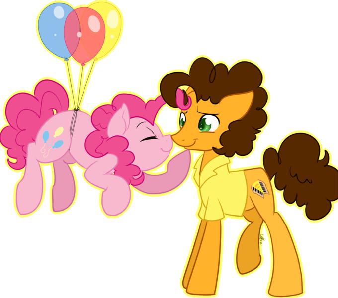 Size: 1700x1500 | Tagged: safe, artist:annakitsun3, derpibooru import, cheese sandwich, pinkie pie, earth pony, pony, pinkie pride, balloon, boop, cheesepie, eyes closed, female, male, noseboop, shipping, straight